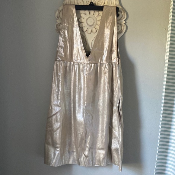 Zara Silver Gold Metallic V Neck Babydoll Dress - Picture 1 of 12